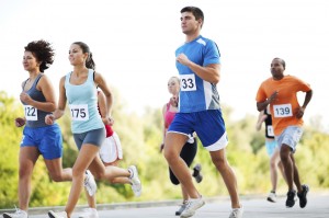 A group of runners in a cross country race.