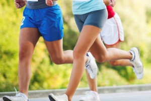 A group of runners in a cross country race.