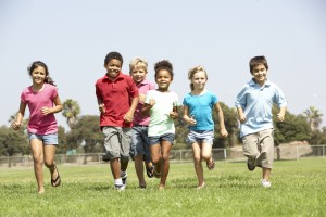 Running Kids Group Playing Fun Excited Children