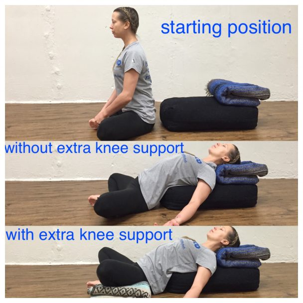 Supported Reclined Cobbler's Pose | 7 Best Yoga Poses for Stress Relief |  Purple Clover